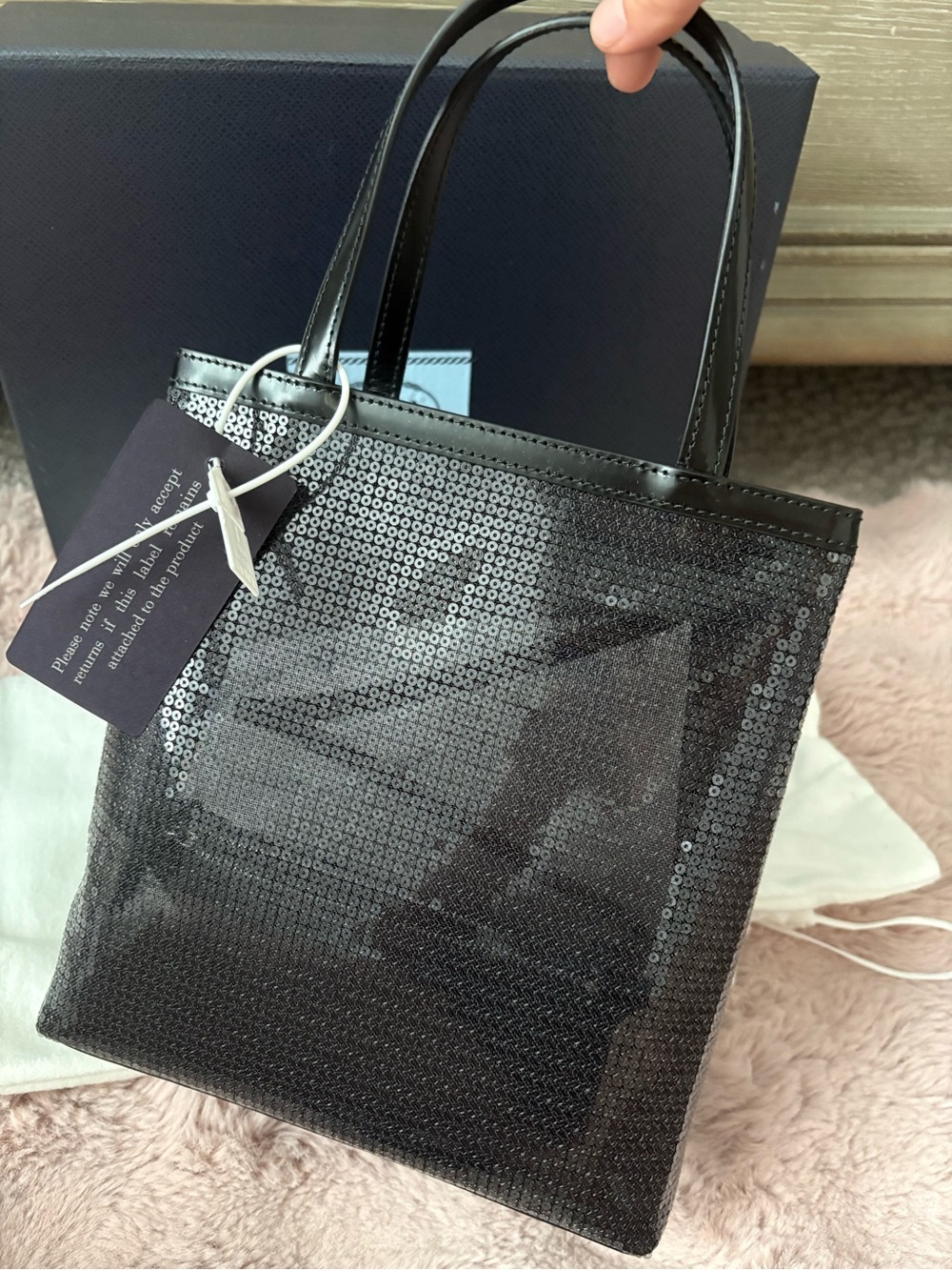 Prada Sequin Rete Paillettes Small Tote Bag Black - Picture 7 of 11